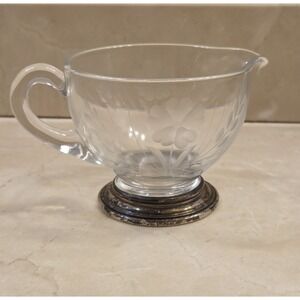 1920s Sterling Silver & Etched Glass Frank Whiting Co Cream Pitcher Hand Blown